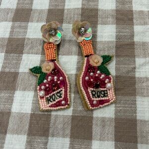 Pink Rose Champagne Bottle Earring